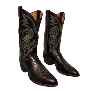 Vintage Tony Lama Black Leather Cowboy Western Boots Men's Size 10.5D